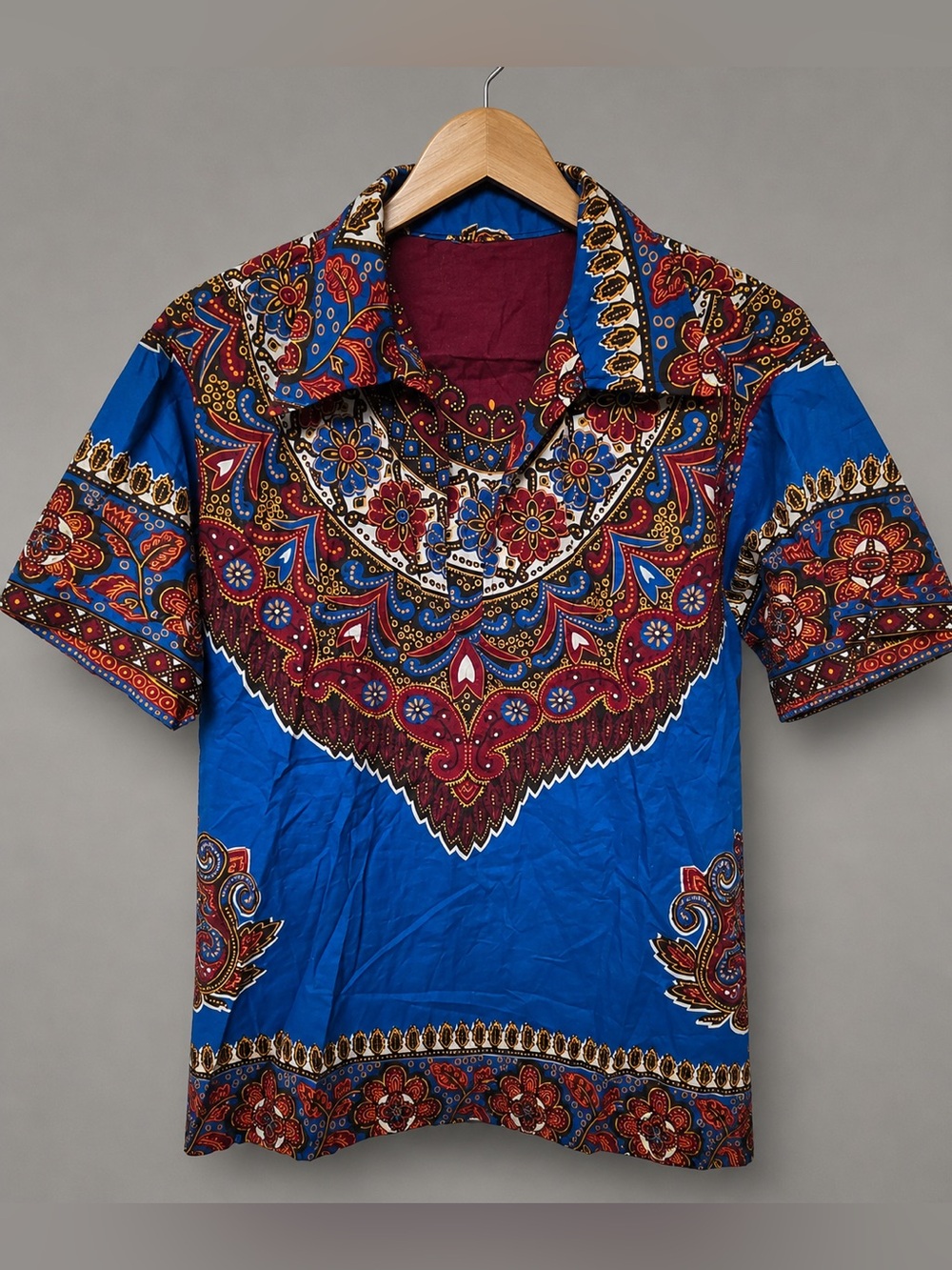 Vintage Michelangelo Dashiki Print Boho Oversized Shirt Blue Festival Women's M